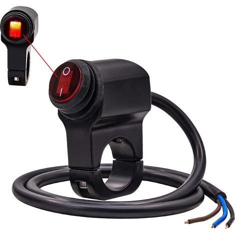 Interrupteur de Guidon de Moto étanche, Universel 22mm Guidon de Moto Phare Antibrouillard Interrupteur à Bouton Marche/Arrêt 12V 7/8 Pouces (Rouge) (1/5)