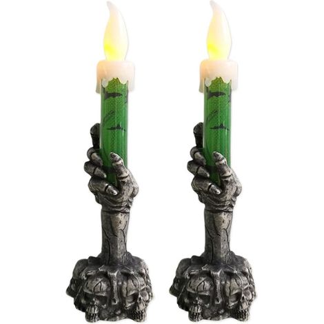 Portacandele a forma di teschio di Halloween, lampada luminosa di Halloween, mano di scheletro fantasma, verde (1/5)