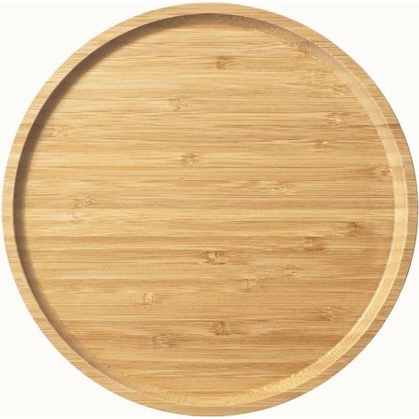 Plateau de Service en Bambou, Plateau Rond en Bois, Plateau de Service en Bois, Fruits, Pain, Assiette à Salade, Planche de Service de Charcuterie (24 cm) (1/5)