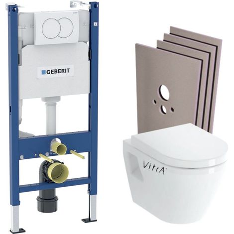 Pack WC Bati-support Geberit Duofix + WC suspendu Vitra Integra + Abattant en Duroplast + Plaque blanche + Set d'habillage (1/5)