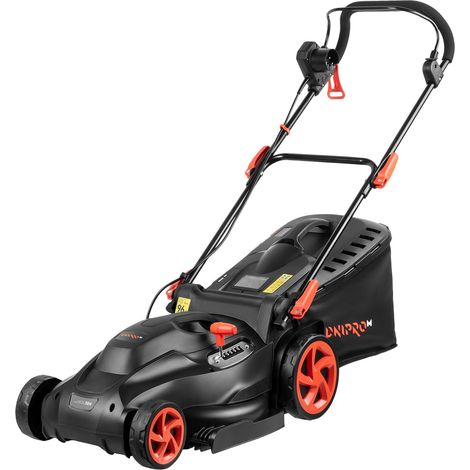 Dnipro-M Tondeuse Électrique 1600W, Largeur de Coupe de 38 cm, Hauteur de Coupe Réglable sur 6 Positions (20-70 mm), Bac de 45 L, Réglage du Guidon, pour Jardins jusqu'à 600 m². 38N (1/5)