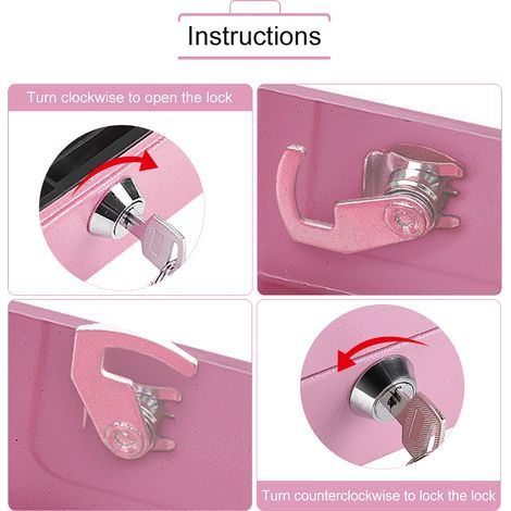 Mini caja fuerte portátil de acero para dinero y monedas, seguridad para el hogar, color rosa. (1/5)