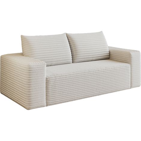 Canapé Velours Côtelé 3 Places 180cm Canapé Modulable Blanc Crème Assise Profonde Sans Montage (1/5)