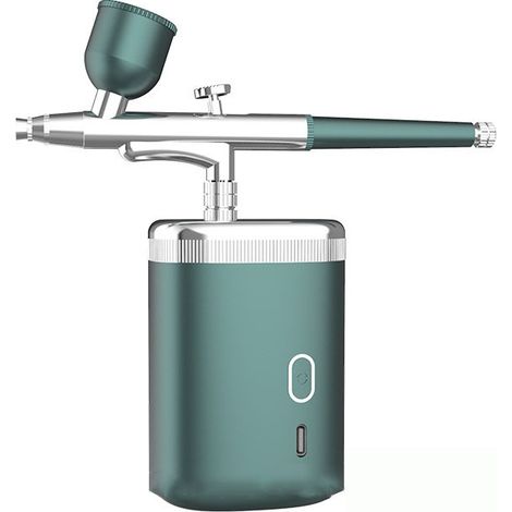 Kit Airbrush Portatile con Compressore – Pressione Regolabile per Nebulizzazione Stabile, Ideale per Nail Art, Trucco, Decorazione di Torte e Pittura di Modelli Verde (1/2)