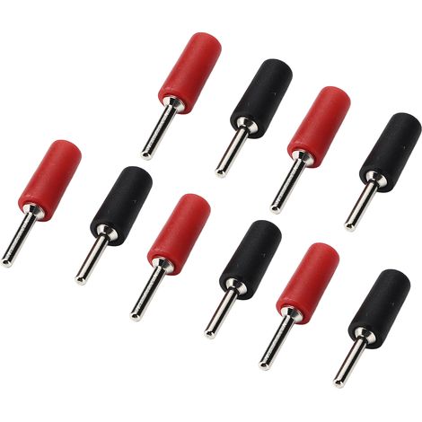 Cinq jeux de fiches bananes avec broches droites en laiton nickelé, adaptées aux prises de panneau à ressort internes J.10001 2 mm (rouge et noir). (1/5)