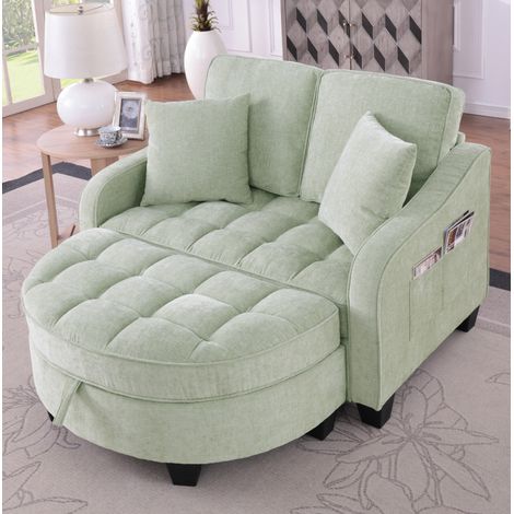 Sofá cama 132x129x93 cm, convertible en sofá, chaise longue y cama infantil, con puff de almacenaje, eucalipto, cian (1/5)