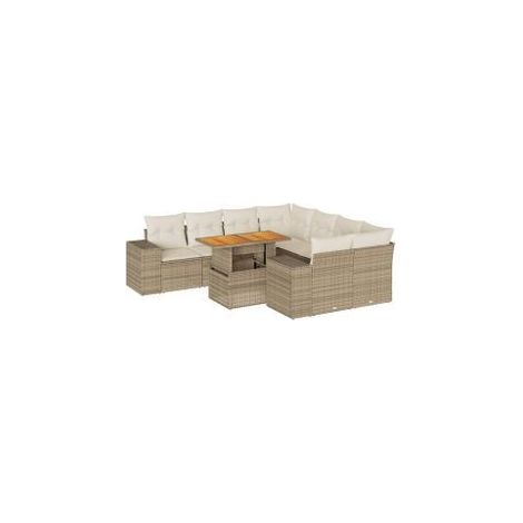 Salon de jardin avec coussins 9 pcs beige résine tressée (1/5)