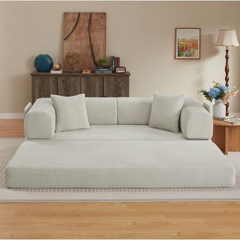 Sofá cama plegable de suelo de espuma, 204 x 97 x 65 cm, beige, 2 cojines, OKWISH (1/5)