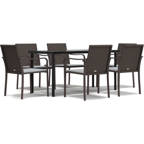 Maison Exclusive - 7-tlg. Garten-Essgruppe mit Kissen Poly Rattan