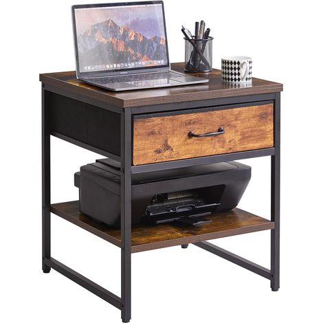Petite Table D'appoint 50 cm, Table d'appoint multifonctionnelle avec Tiroir en Tissu, Mini-réfrigérateur pour Cuisine, Chambre, Bureau, Dortoir, Brun Rustique YD-TM156H (1/5)