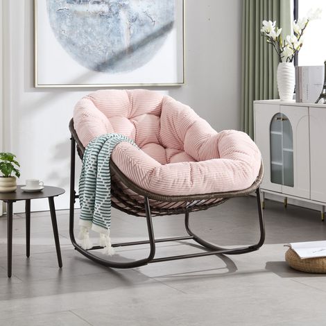Fauteuil à bascule rotin extérieur, balancelle rembourrée dossier inclus, idéal pour entrée, salon, patio ou jardin