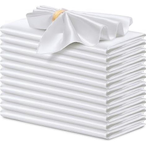 Lot de 12 serviettes en satin blanc soyeux, 30 x 30 cm, idéales pour les mariages et les repas de luxe. (1/5)