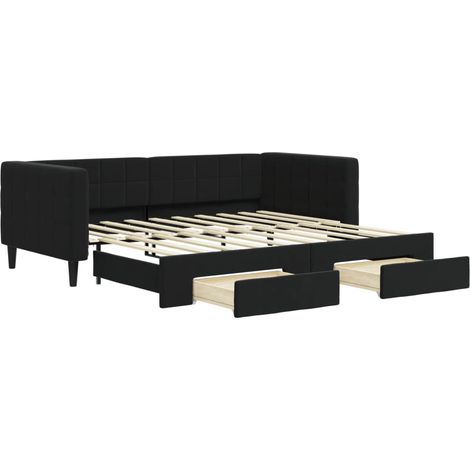 Maison Exclusive - Lit de jour avec gigogne et tiroirs noir 90x190 cm velours
