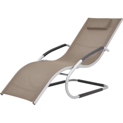 Bain de soleil Chaise de jardin Transat de jardin - avec oreiller Aluminium et textilène Taupe BV556229 - BonneVie (1/5)