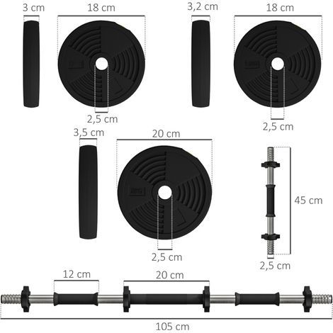 2-in-1 verstellbare Hanteln und Langhantel, 20 kg, Schwarz/Grün HAVRYA (1/3)