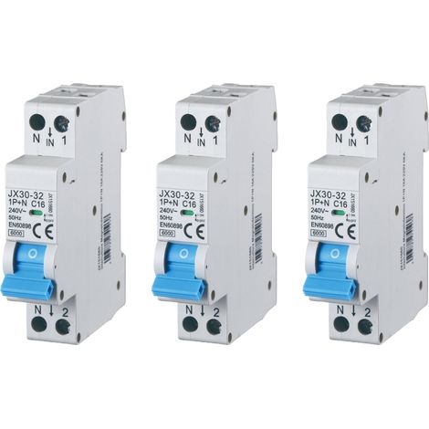 gloca 3er-Set automatischer magnetothermischer Schalter 1P+N 16A 220V 6KA 1 DIN C16 Modul (1/4)