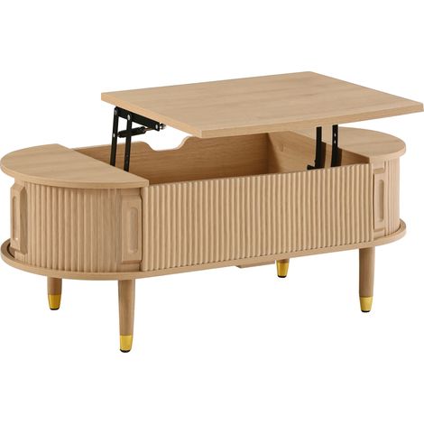 Mesa baja elevable 110x48x57 cm de Melaminado natural, con almacenaje para salón FloraGrace (1/5)