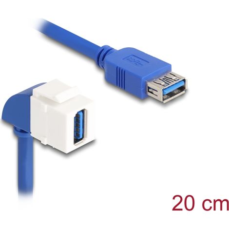 Delock Cable de mÃ³dulo Keystone USB 5 Gbps Tipo-A hembra a USB Tipo-A hembra 90Â° angulado 20 cm azul