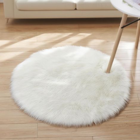 Tapis en Fourrure Synthétique, Imitation Toison Moquette, Laine Tapis de Canapé Coussin pour Chambre à Coucher, Salon, Chambre d'enfant (Blanc-45cm) (1/5)