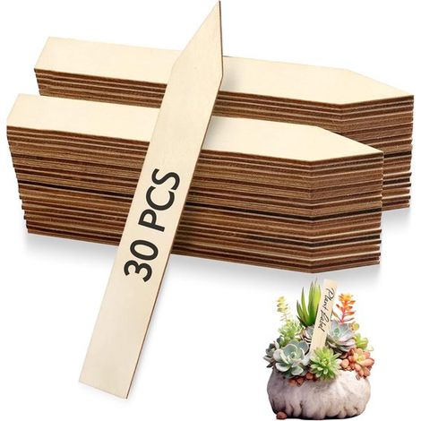 30 etichette in legno per piante, paletti da giardino e cartellini nominativi per uso interno ed esterno, per piantine, fiori e ortaggi. Riutilizzabili e impermeabili. (1/5)