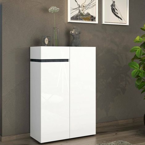 Zapatero Badolato, Mueble para Calzado 5 Estantes, 19 Pares Hecho en Italia, 1 Cajón, 80x34x115h cm Blanco Brillante (1/5)