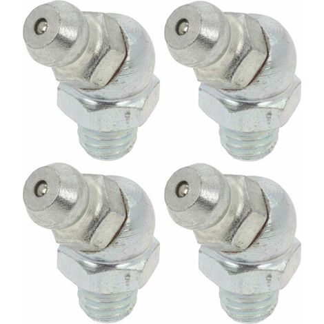 – Lot de 4 graisseurs M6x1 angle 45° – Pour pompes à graisse manuelles et hydrauliques – Compatible tracteurs et engins agricoles