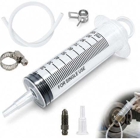 Kit Purge Frein Moto Universel 100ml avec Seringue Hydraulique et Tuyau 50cm, Purgeur de Frein Moto et VTT, Outil Purge Liquide Frein Voiture et Scooter, Kit Purge Frein Manuel Complet (1/5)