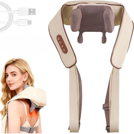 Appareil de massage électrique pour la nuque - masseur de nuque sans fil - PU - Beige (1/5)