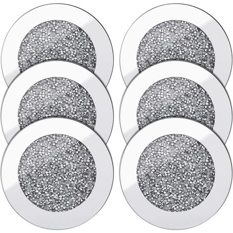 6pcs Dessous de Verre en Verre Miroir 4 Pouces Rond en Verre Concassé Protection Antidérapante pour Tasses à Café/Thé Décor à Maison Ensembles de Bar de Table Accessoires de Cuisine (1/5)
