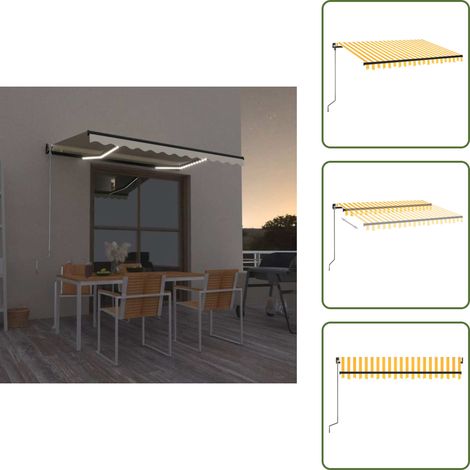Auvent manuel rétractable avec LED 350x250 cm Jaune et blanc - Store Exterieur - Auvent Retractable - Abri Soleil - Pergola Pliable - Terrasse Couverte (1/5)