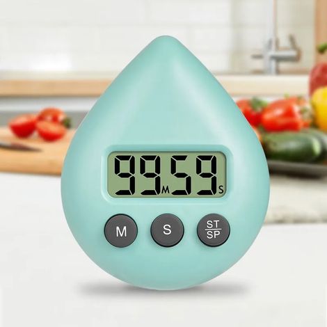 Minuteur de cuisine, minuteur de douche numérique étanche, 5 couleurs, en forme de goutte d'eau, à économie d'énergie, avec ventouse pour la cuisine, la douche, la salle de bain, la salle de sport ou (1/5)