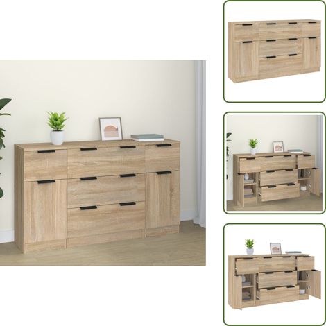 Ensemble de buffets 3 pcs Chêne sonoma Bois d'ingénierie - Meubles De Rangement - Buffet - Meuble Tv - Commode - Design Minimaliste (1/5)