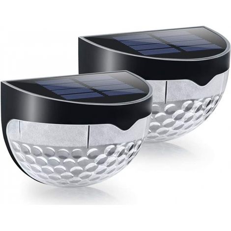 Luces solares para cercas, luces para patios, iluminación exterior impermeable, luz cálida, 2 unidades (negras) (1/4)