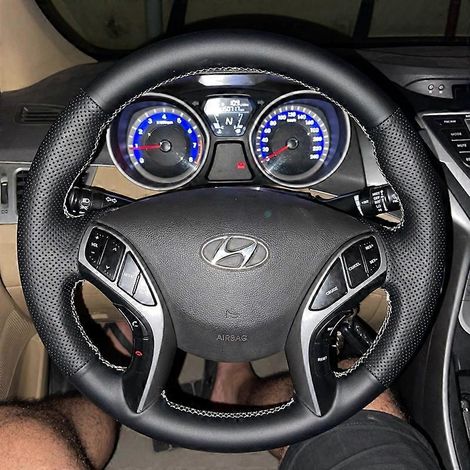 Housse de volant tressée personnalisée en cuir artificiel noir antidérapant pour Hyundai Elantra 2011-2018 Avante i30 2012-2018. Taille : fil jaune. (1/4)