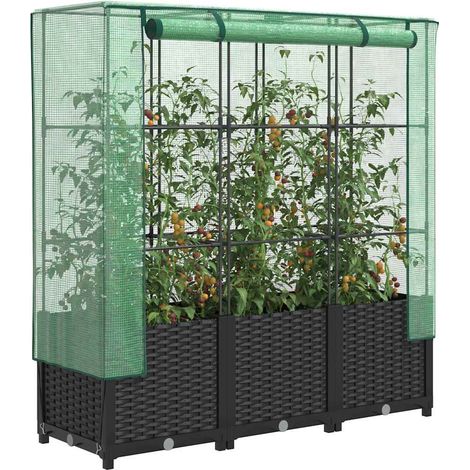 Hochbeet mit Gewächshaus-Aufsatz Rattan-Optik 120x40x138 cm