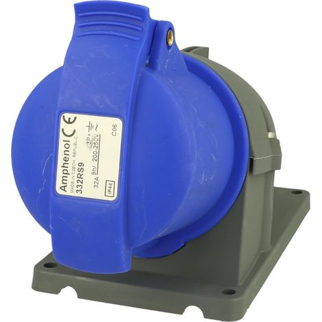 Amphenol 32 Ampere CEE Wandsteckdose 4-polig (3P+PE) Buchse, Kodierung 9h blau 200/250V Frequenz 50 und 60Hz - 1 Stück (1/3)