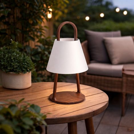 Petite Lampe sans fil extérieur IP44 façon noyer Lete