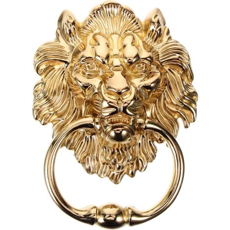 Poignée De Porte Extérieure Heurtoir De Porte En Métal Tête De Lion Dorée Poignée D'Entrée En Alliage De Zinc Pour Portail Armoire Fenêtre Tiroir 16.00X11.50X2.50Cm (1/5)