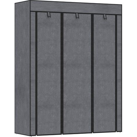 Armoire en tissu non tissé gris foncé avec tringles, 8 étagères, pliante, idéale pour chambre ou entrée, dimensions : 125 x 43 x 162,5 cm (1/5)