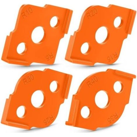 Gabarit de fraisage d'angle pour routeur, 4 pièces, gabarit de rayon, 8 rayons, gabarit de foret rond, dureté ABS, gabarit rapide CNC pour le travail du bois (orange) (1/4)