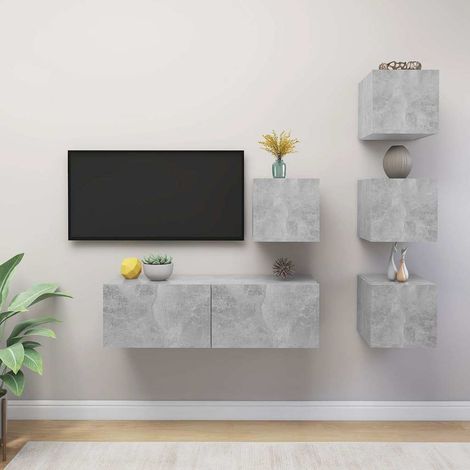 vidaXL Set de muebles de salón 6 pzas madera ingeniería gris hormigón (1/5)
