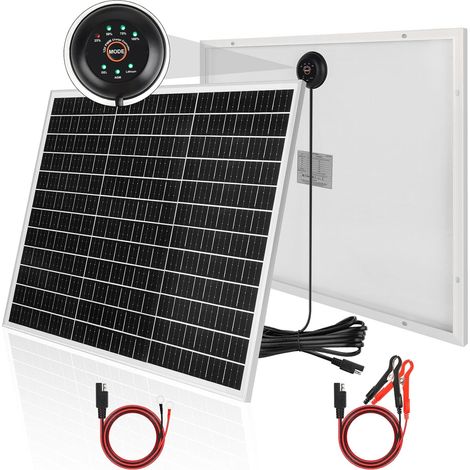 【50W 18V Panneau Solaire Kit】50W 18V Chargeur Solaire Set: 50W Mono Panneaux Solaires Intégrant Régulateur de Charge PWM+2 Paires de SAE Câble,Charge PV Kit pour Batteries GEL, AGM, LiFePO₄ 12V (1/5)