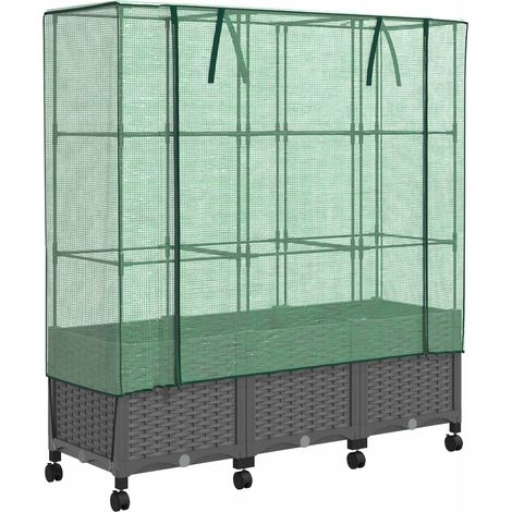 Gartenplanter mit Gewächshausabdeckung und Rädern 3 Stk. PP vidaXL