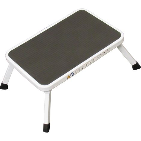 Aluminium Single Folding Step Stool White (Caravan Non Slip Platform Foldable Collapsible)