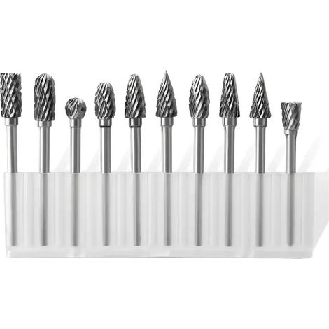 Set mit 10 Doppel-Rotationsfräsern aus legiertem Stahl, Schleifaufsätze für Holz- und Metallbearbeitung, Heimwerkerbedarf, 1 Stück, silber (1/4)