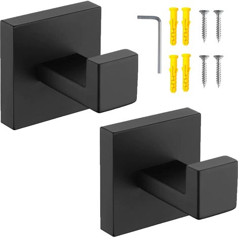 Crochets muraux noirs mats en acier inoxydable SUS 304 pour salle de bain, cuisine, serviettes, peignoirs, vêtements, éponges, hôtel Black 2 Pack -'Black 2 Pack (1/5)
