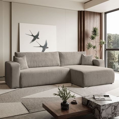 Sofello Ecksofa Senna mit Schlaffunktion Kordstoff BEIGE - in den modischsten FarbenUniversal Schlafsofa Couchgarnitur -BEIGE-BRAUN-CREME (1/5)