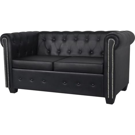Sofá Chesterfield de 2 plazas cuero sintético negro vidaXL (1/5)