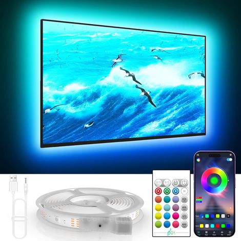 Ruban LED TV, 6M TV LED pour 60"- 85" TV, musique sync Bluetooth app et télécommande TV LED Strip USB alimenté pour chambre/jeux (1/5)