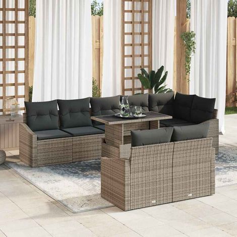 Conjunto de sofá de jardín 9 uds. Gris ratán sintético vidaXL (1/5)